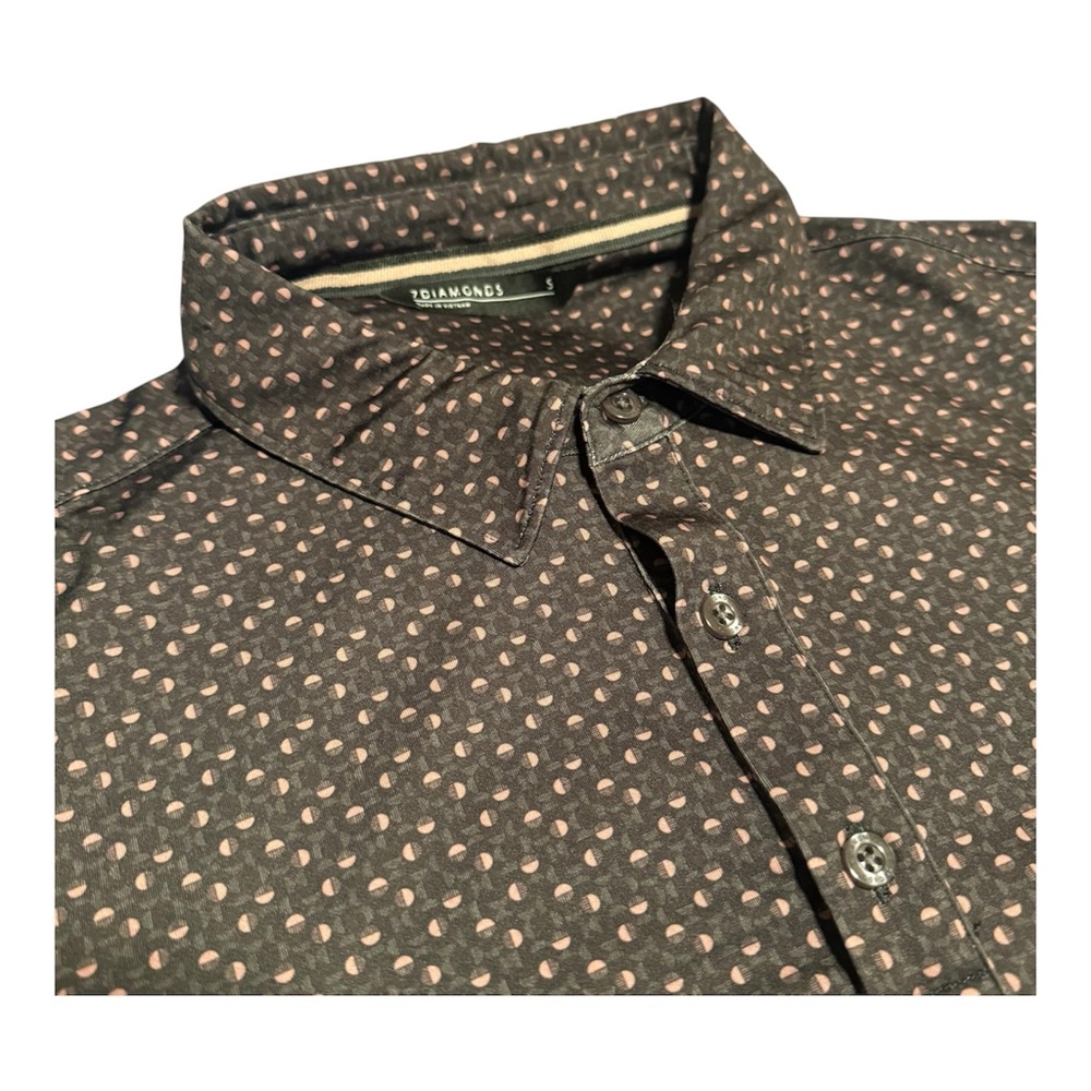 7 Diamonds Mens Performance Golf Polo Pique Knit Circle Print Activewear Black